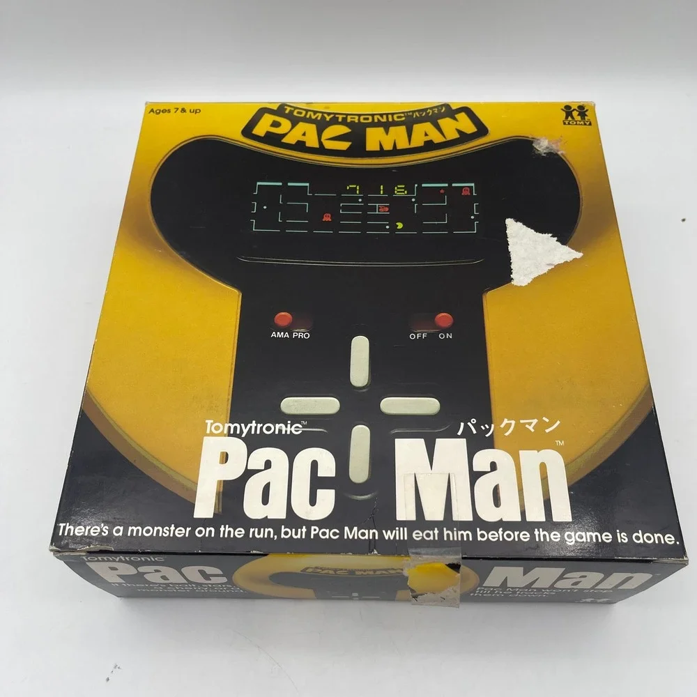 Vintage 1981 Tomytronic Pac-Man Handheld VFD Arcade Game Tomy Yellow Japan